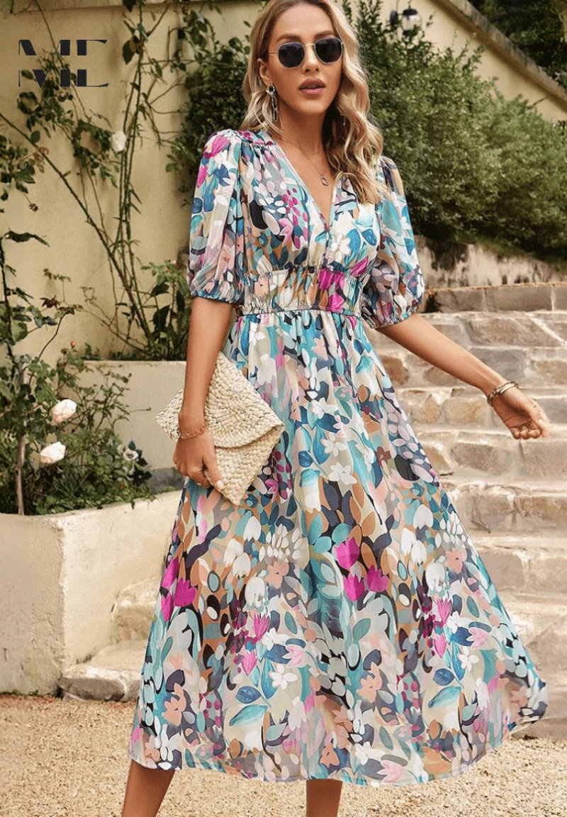 Polyester Blend Printed Midi Dress with a Flattering Relaxed Fit