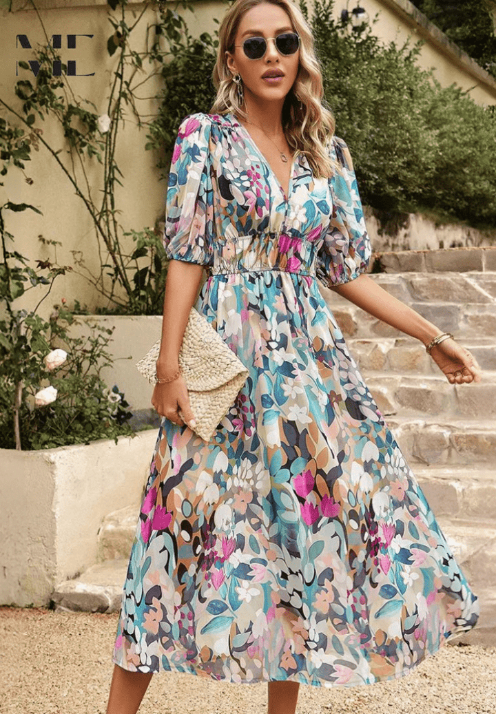 Polyester Blend Printed Midi Dress with a Flattering Relaxed Fit