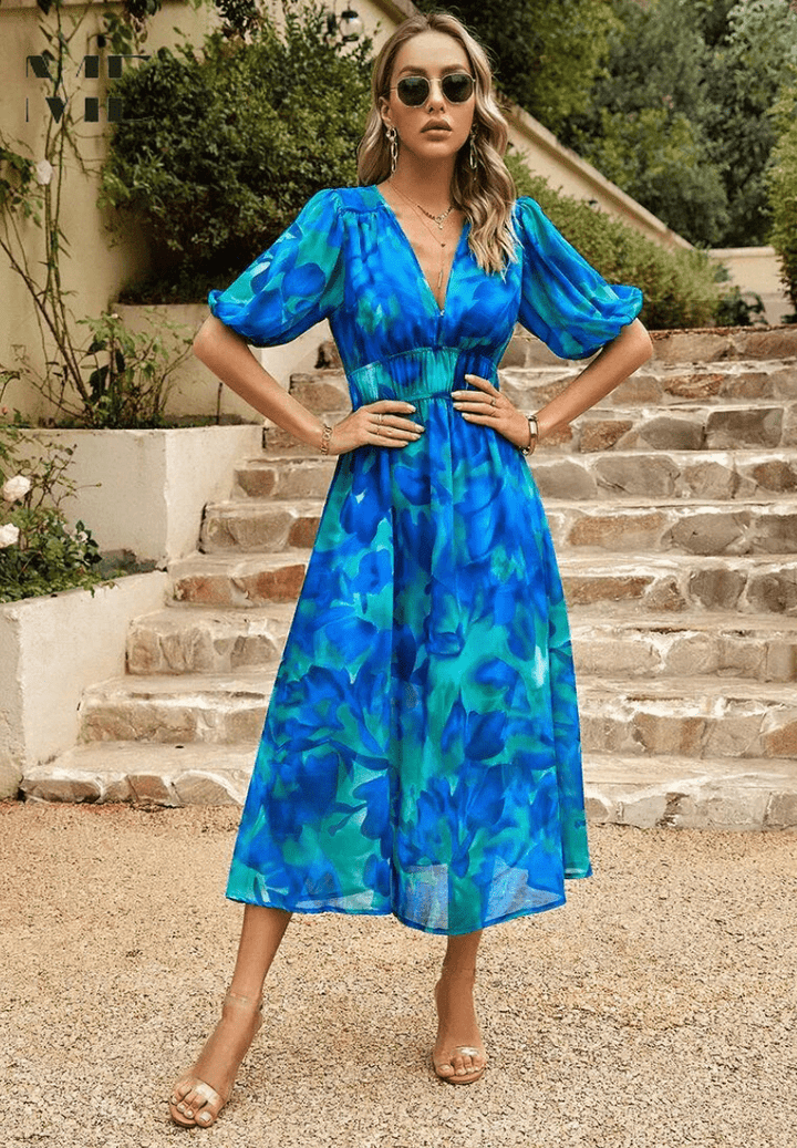 Polyester Blend Printed Midi Dress with a Flattering Relaxed Fit
