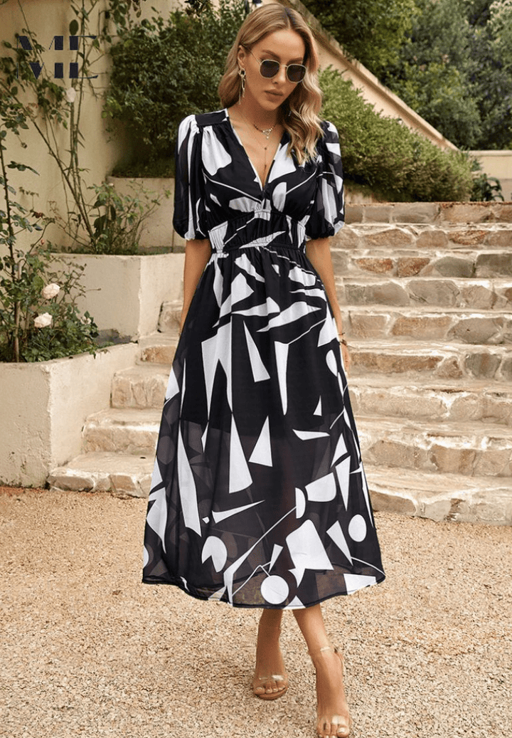 Polyester Blend Printed Midi Dress with a Flattering Relaxed Fit