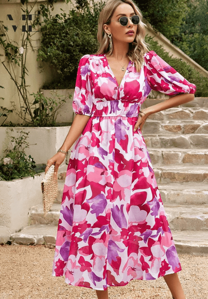 Polyester Blend Printed Midi Dress with a Flattering Relaxed Fit
