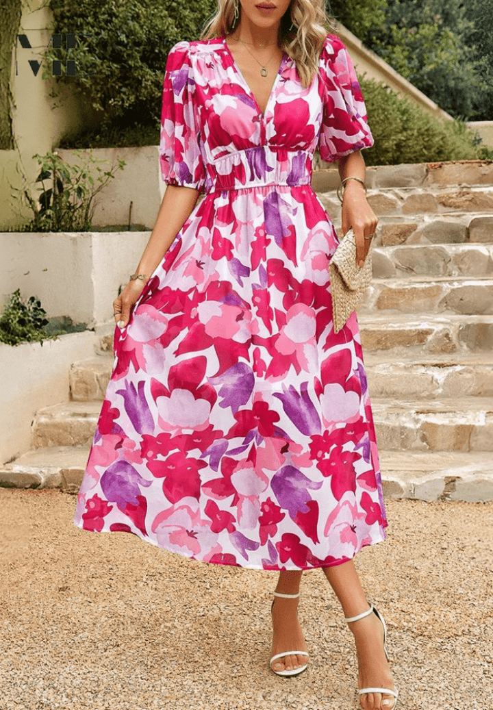 Polyester Blend Printed Midi Dress with a Flattering Relaxed Fit