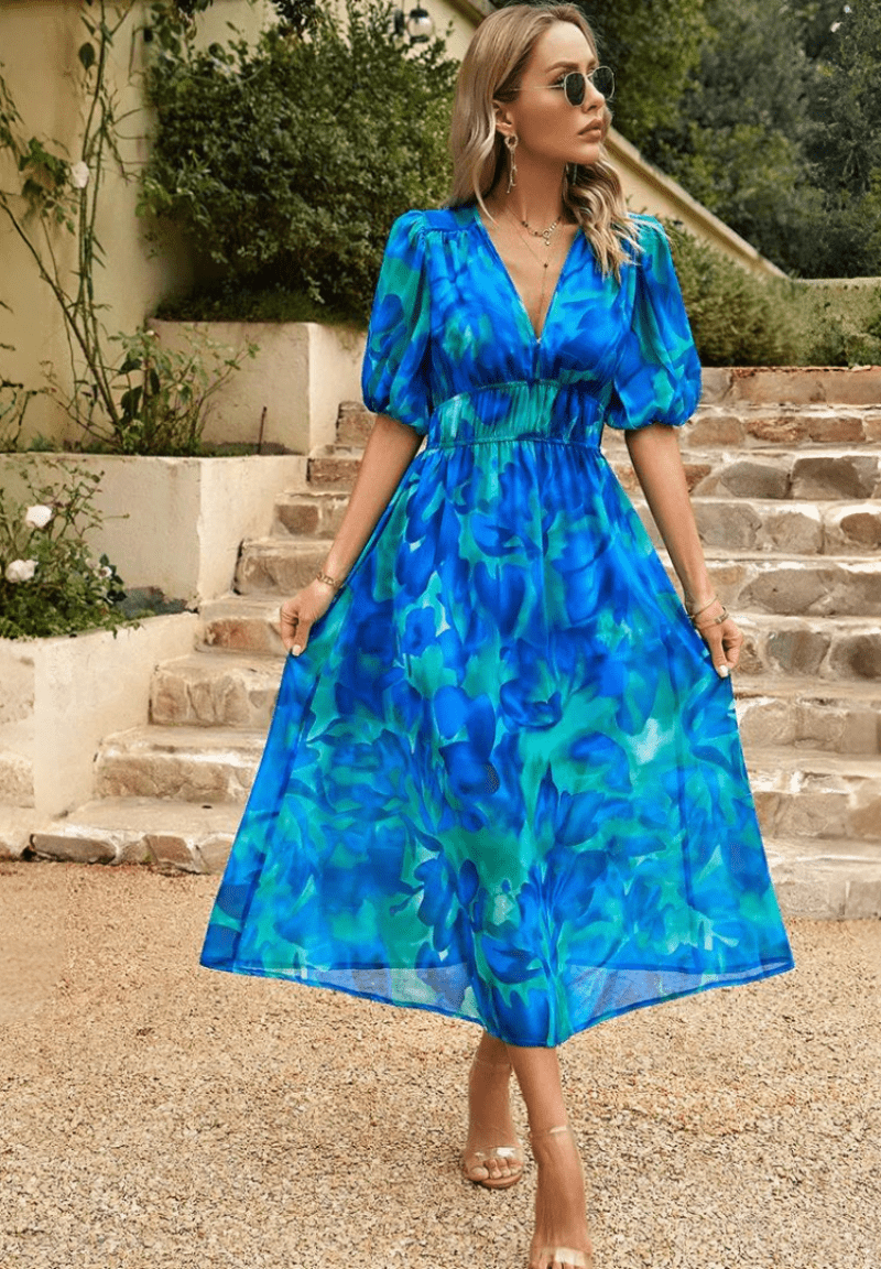 Polyester Blend Printed Midi Dress with a Flattering Relaxed Fit