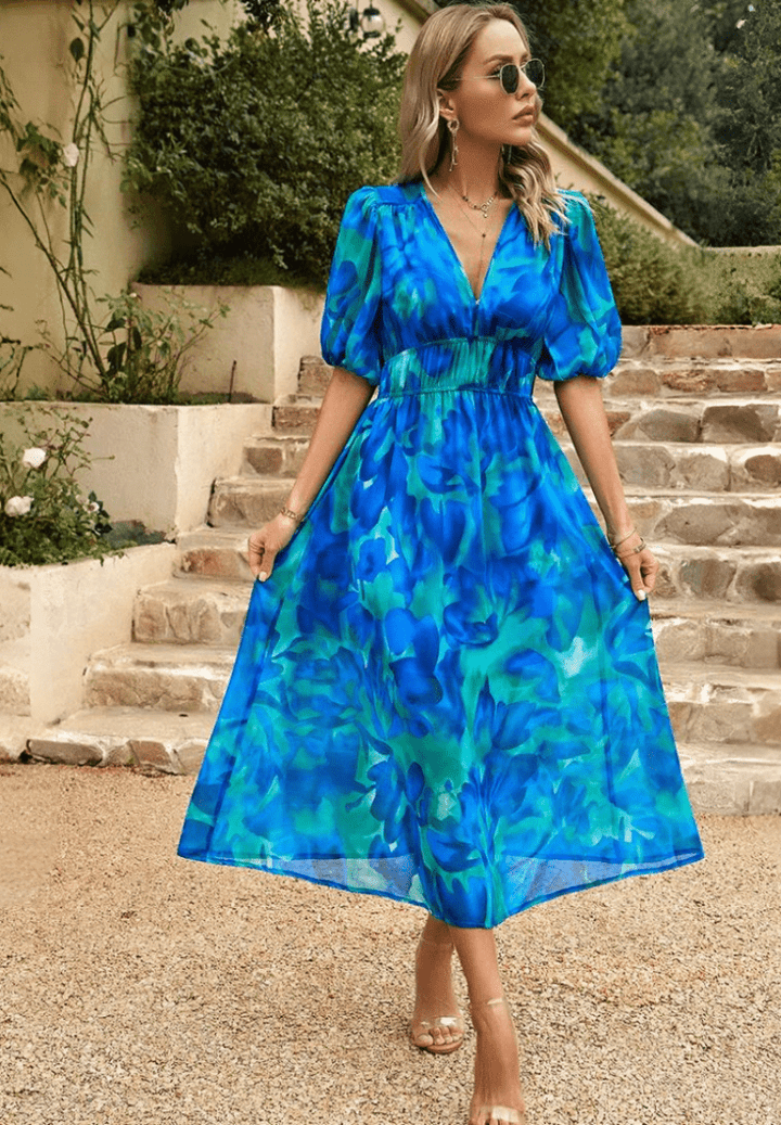Polyester Blend Printed Midi Dress with a Flattering Relaxed Fit