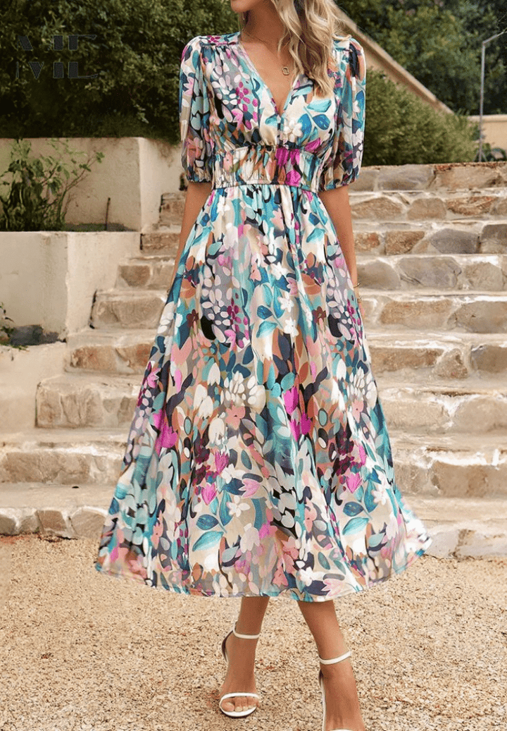 Polyester Blend Printed Midi Dress with a Flattering Relaxed Fit