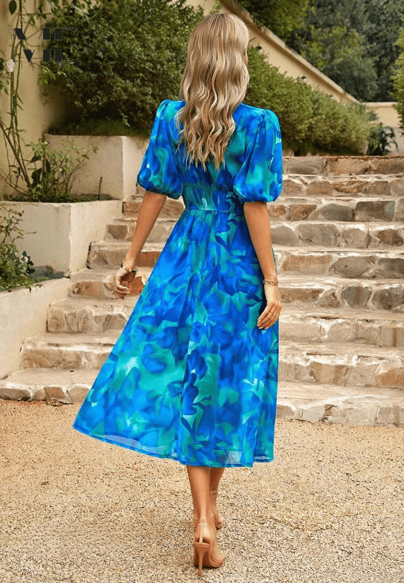 Polyester Blend Printed Midi Dress with a Flattering Relaxed Fit