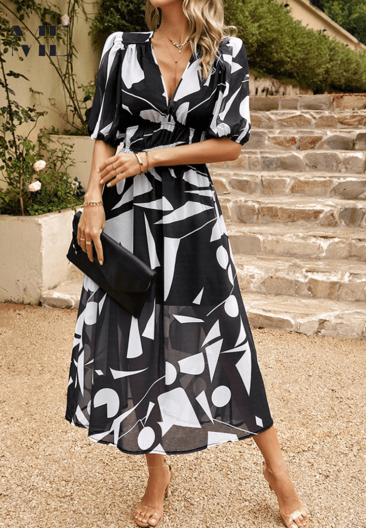 Polyester Blend Printed Midi Dress with a Flattering Relaxed Fit
