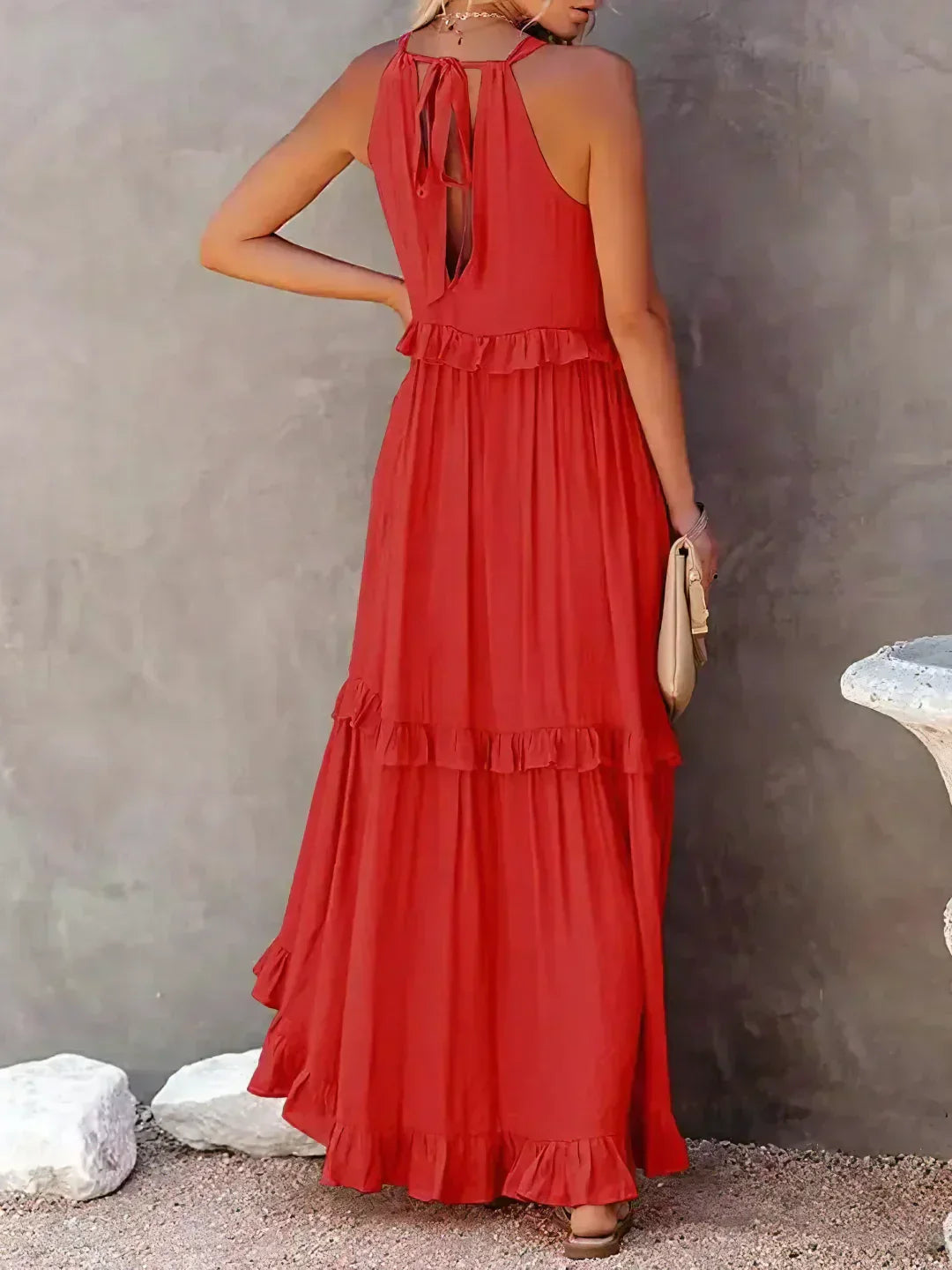 Polyester Soft Ruffle Maxi Dress with a Flowing Halter Fit