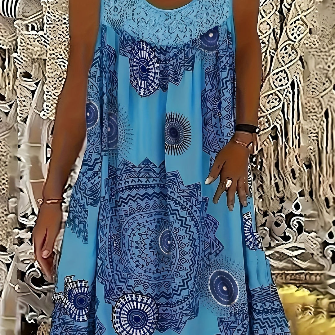 Polyester Blend Geometric Print Dress with a Relaxed A-Line Fit (PLUS SIZE)