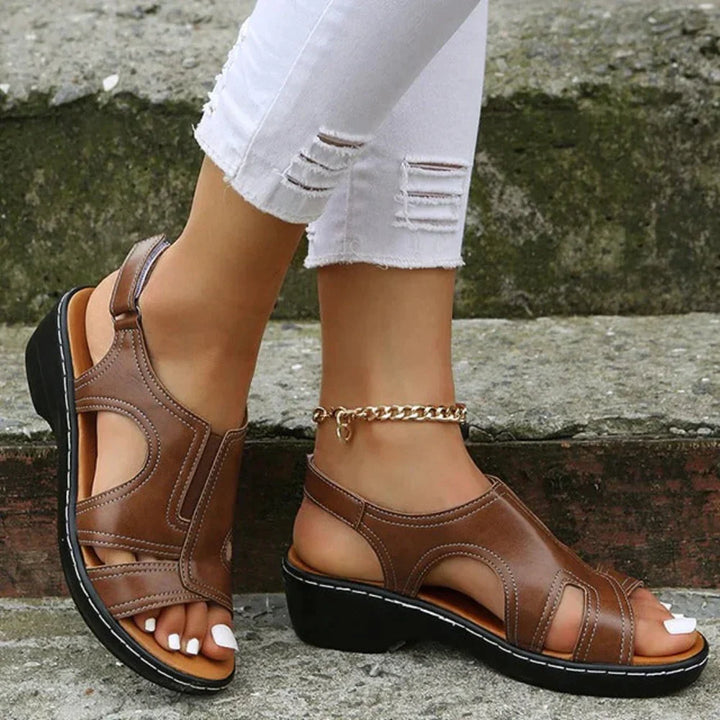 Leather Orthopaedic Wedge Sandals with a Supportive Cushioned Fit