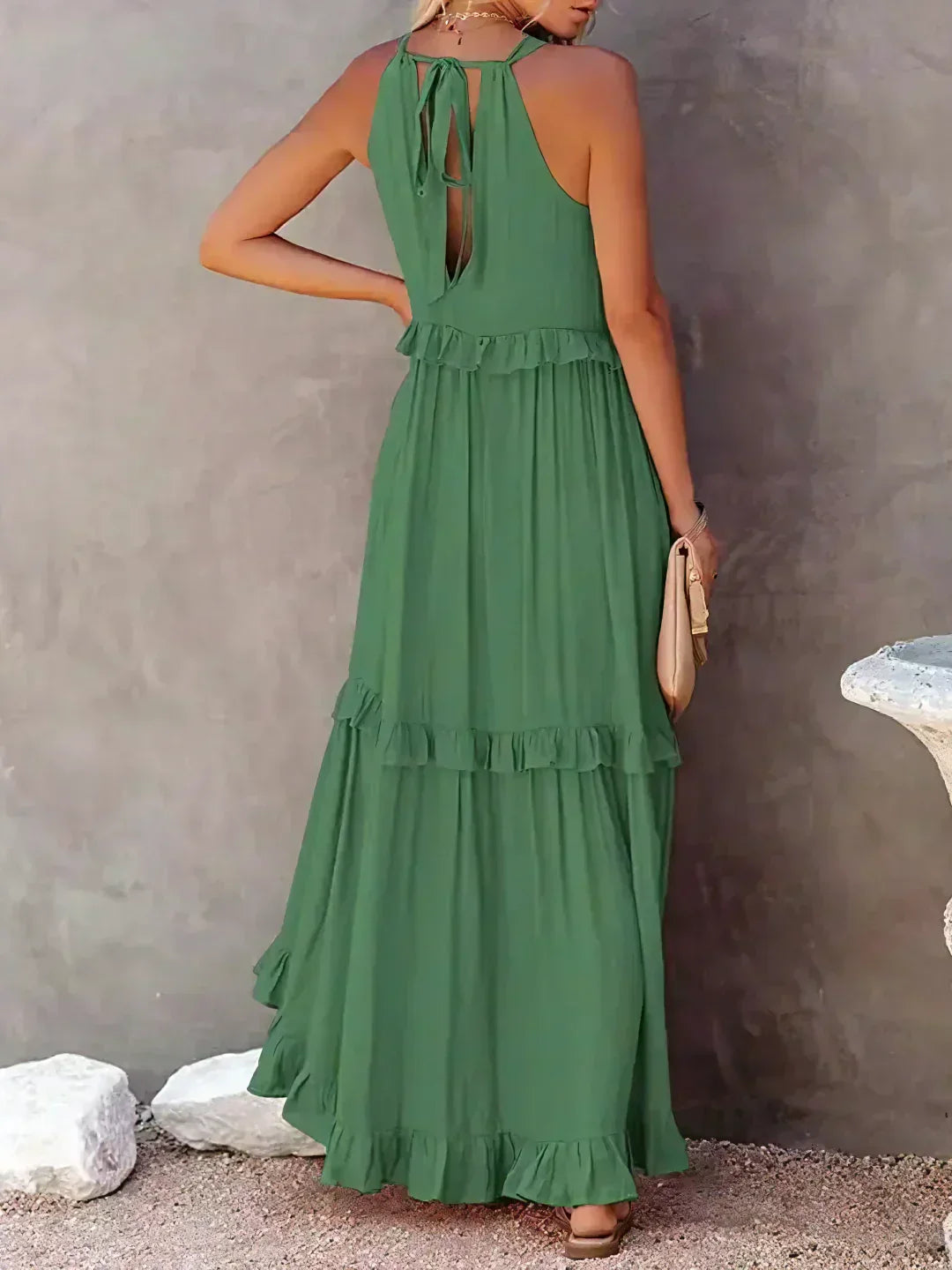 Polyester Soft Ruffle Maxi Dress with a Flowing Halter Fit