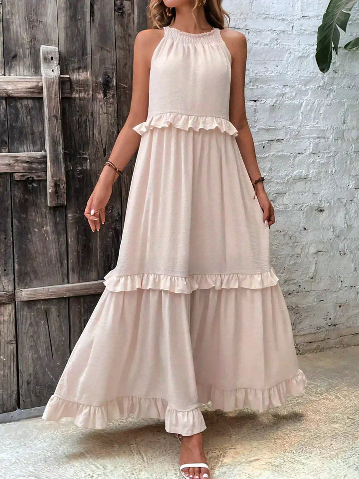 Polyester Soft Ruffle Maxi Dress with a Flowing Halter Fit