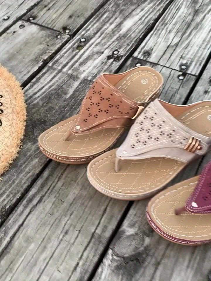 Faux-Leather Flip-Flop Wedges with a Soft Supportive Fit