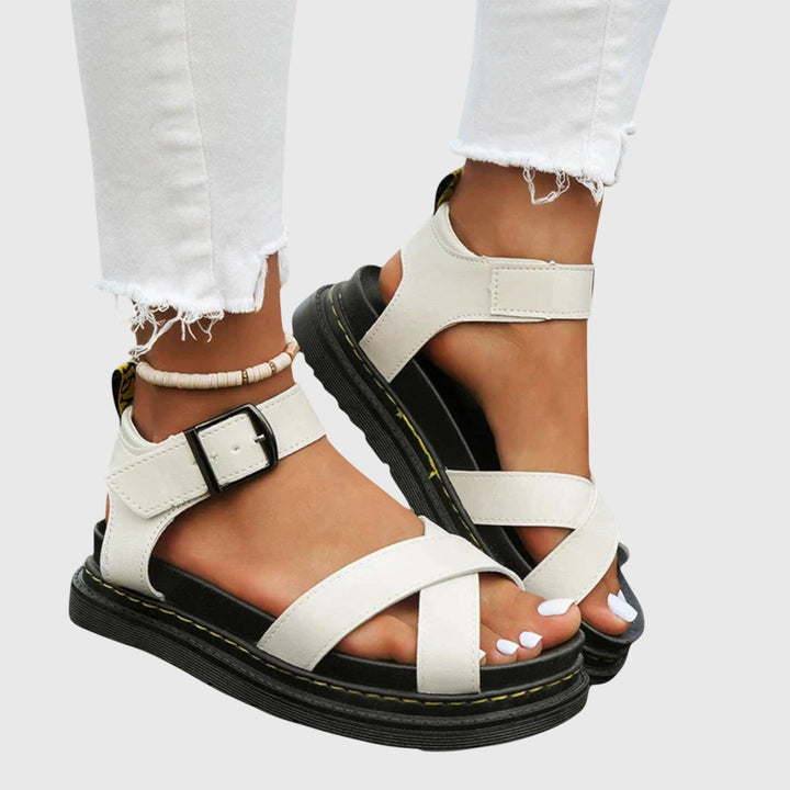 Faux-Leather Support Sandals with a Relaxed Secure Fit