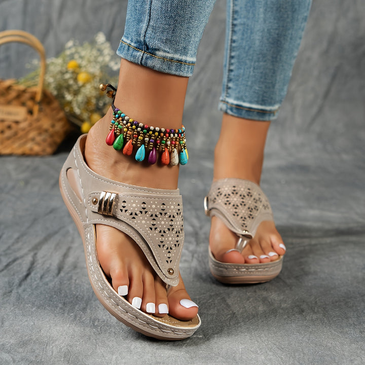 Faux-Leather Flip-Flop Wedges with a Soft Supportive Fit