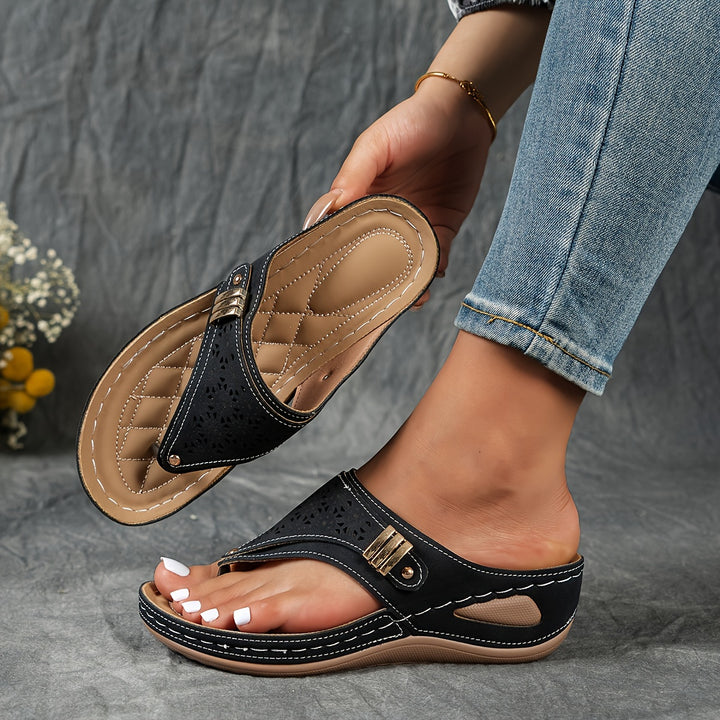 Faux-Leather Flip-Flop Wedges with a Soft Supportive Fit