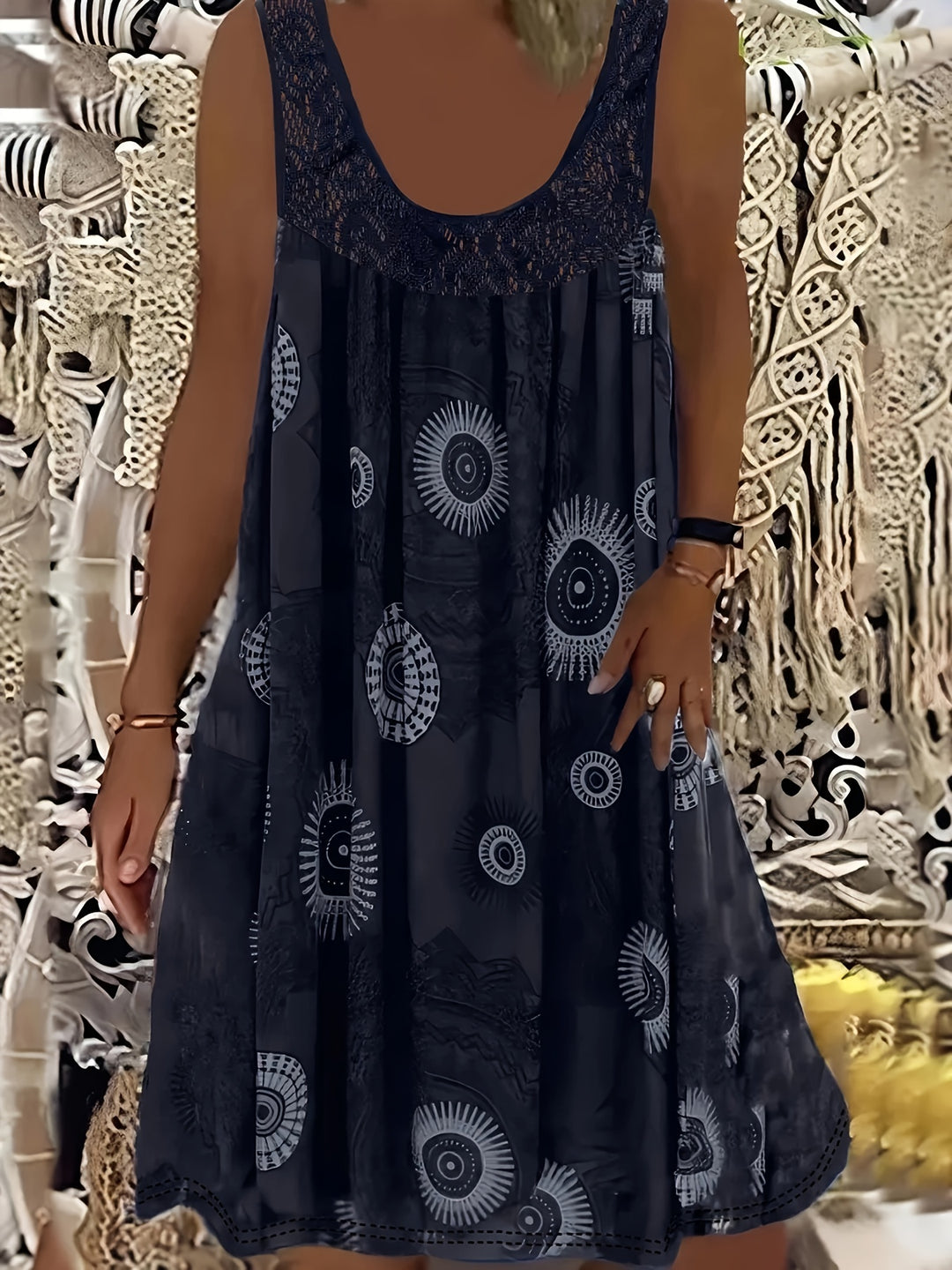 Polyester Blend Geometric Print Dress with a Relaxed A-Line Fit (PLUS SIZE)