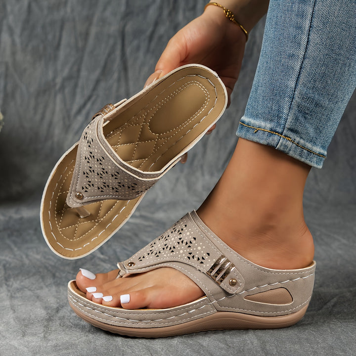 Faux-Leather Flip-Flop Wedges with a Soft Supportive Fit