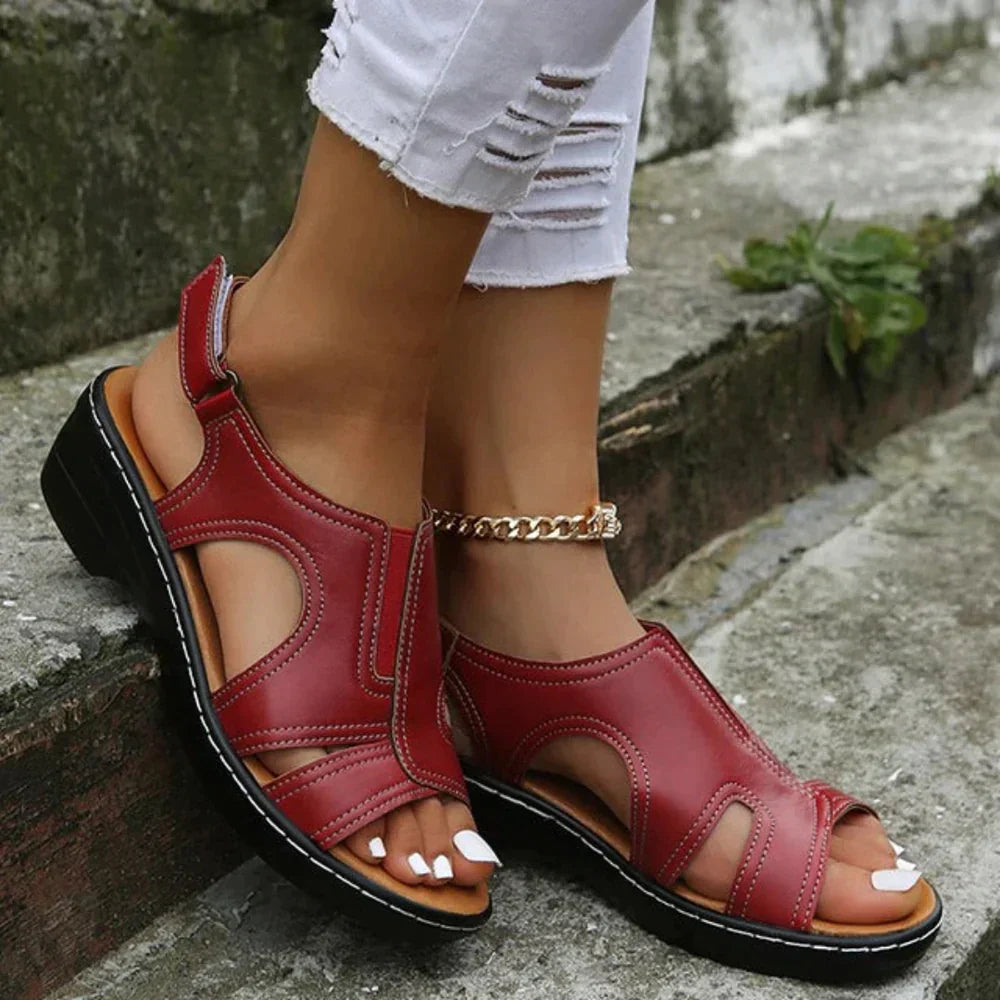 Leather Orthopaedic Wedge Sandals with a Supportive Cushioned Fit